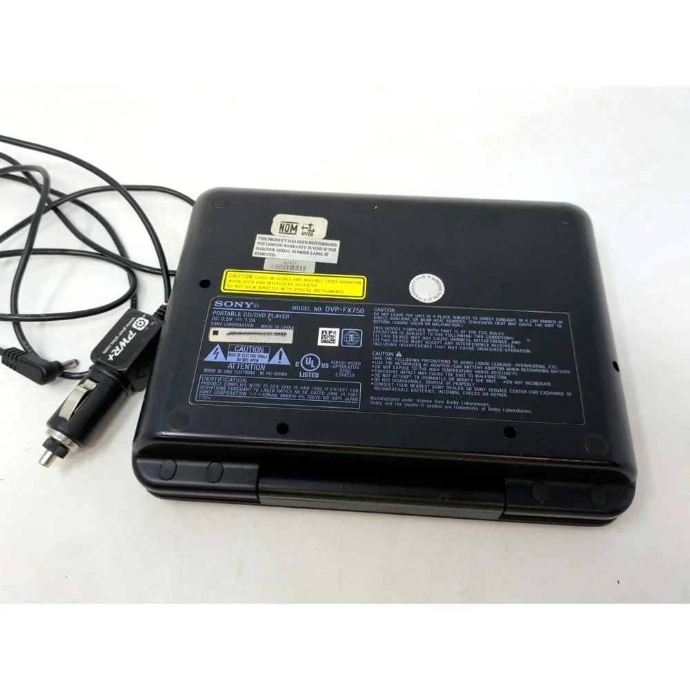 Sony 7-Inch Portable DVD Player Black DVP-FX750 With Charger Tested WORKS